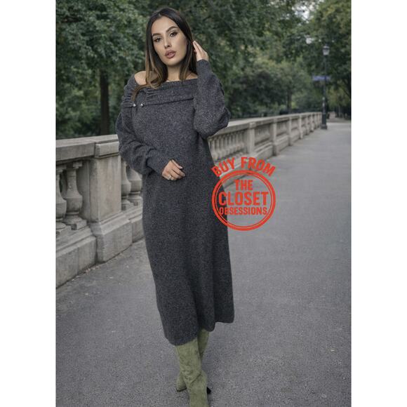 ZARA Off-the-Shoulder Knit Midi Dress NWT Gray Size S and M - Picture 14 of 16